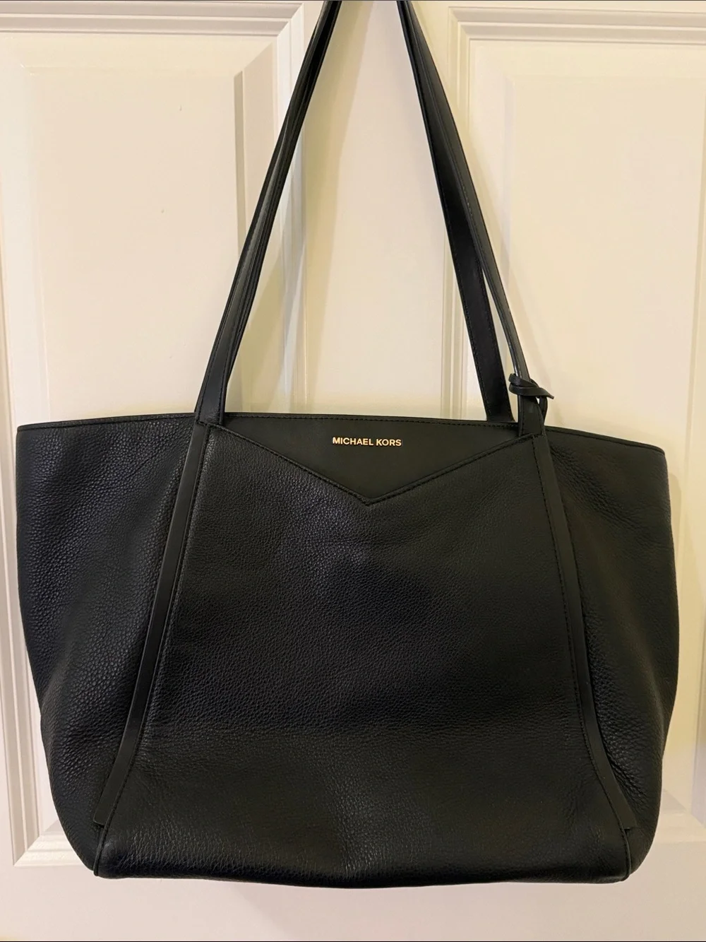 Michael Kors Black Pebbled Leather Shoulder Tote with Gold Logo Charm